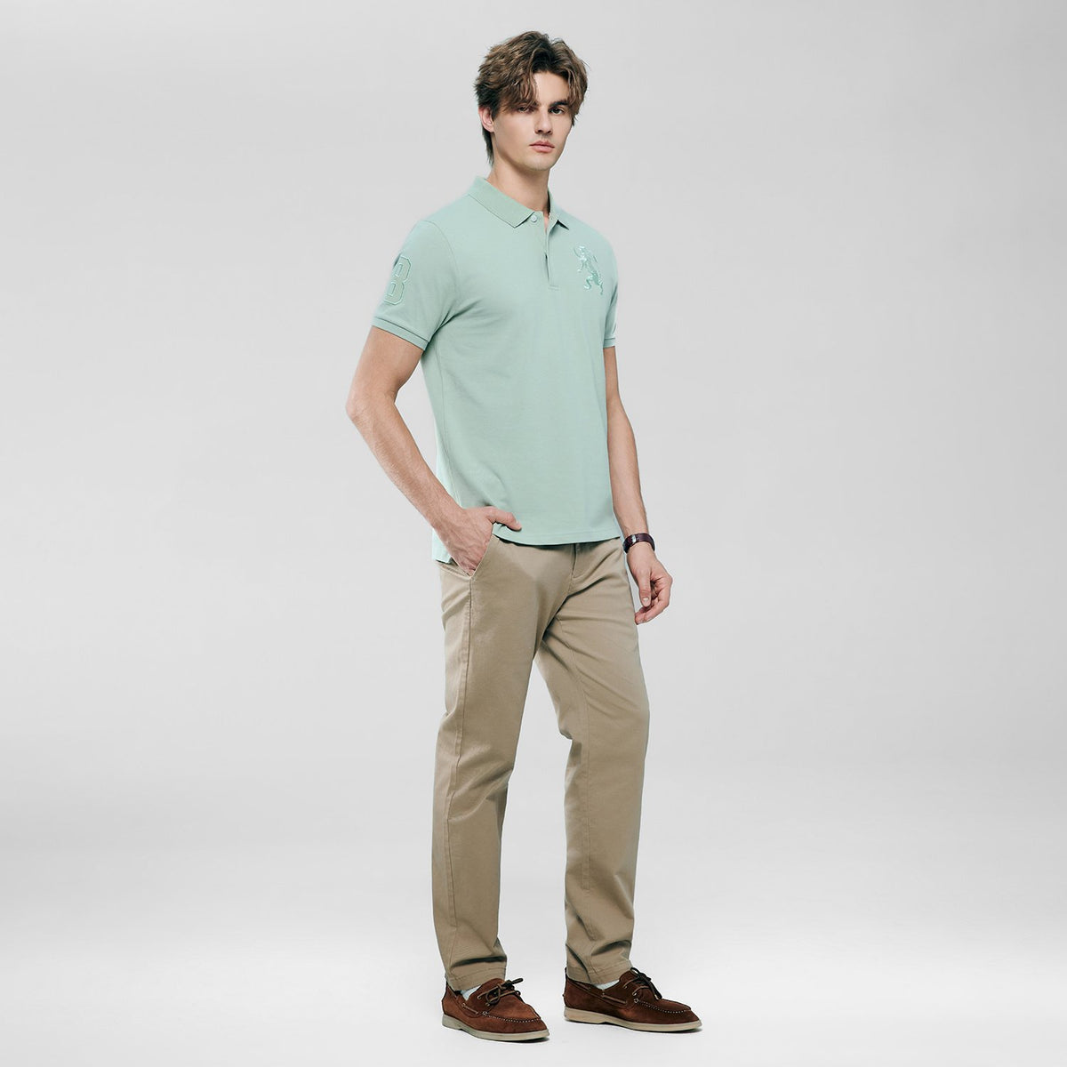 Men's Slim Fit 3D Lion Embroidery Lycra Pique Polo - Image 1