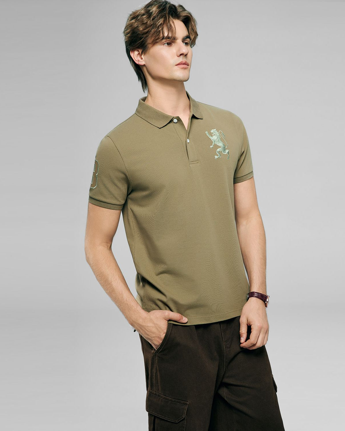 Men's Slim Fit 3D Lion Embroidery Lycra Pique Polo - Image 4