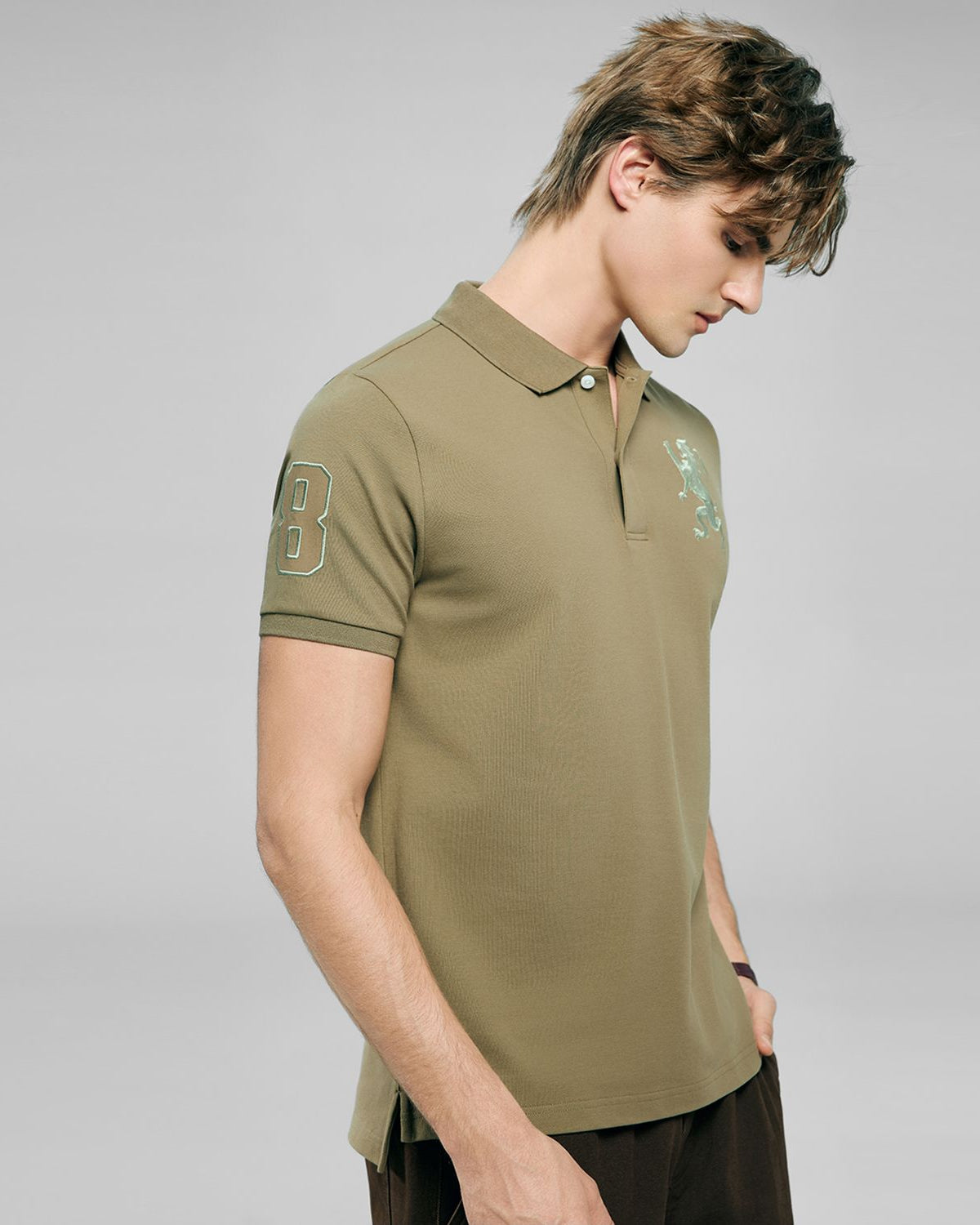 Men's Slim Fit 3D Lion Embroidery Lycra Pique Polo - Image 5