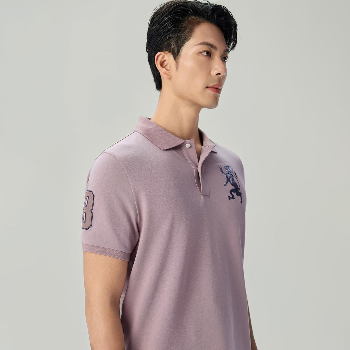 Men's Slim Fit 3D Lion Embroidery Lycra Pique Polo - Image 5