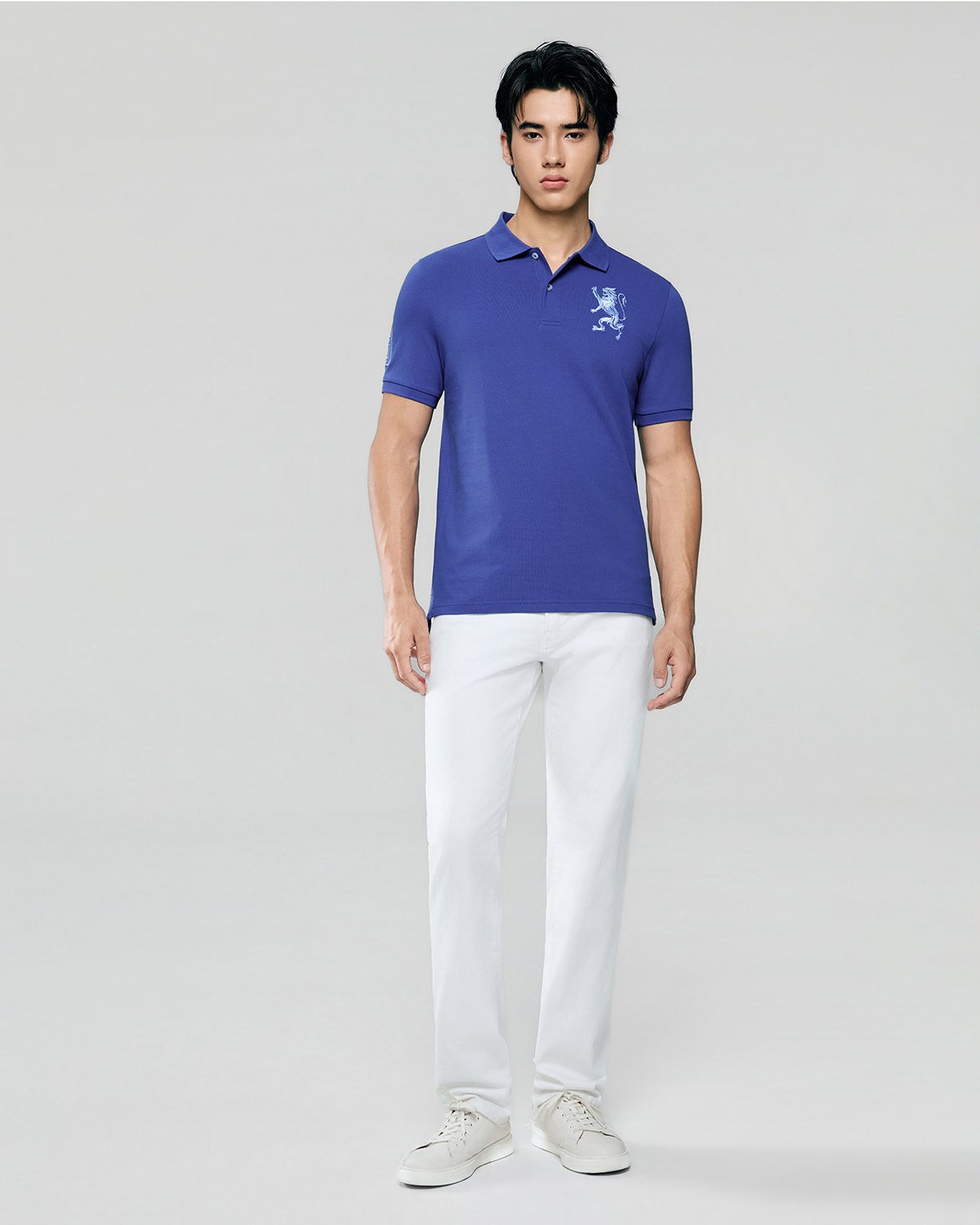 Men's Slim Fit 3D Lion Embroidery Lycra Pique Polo - Image 1