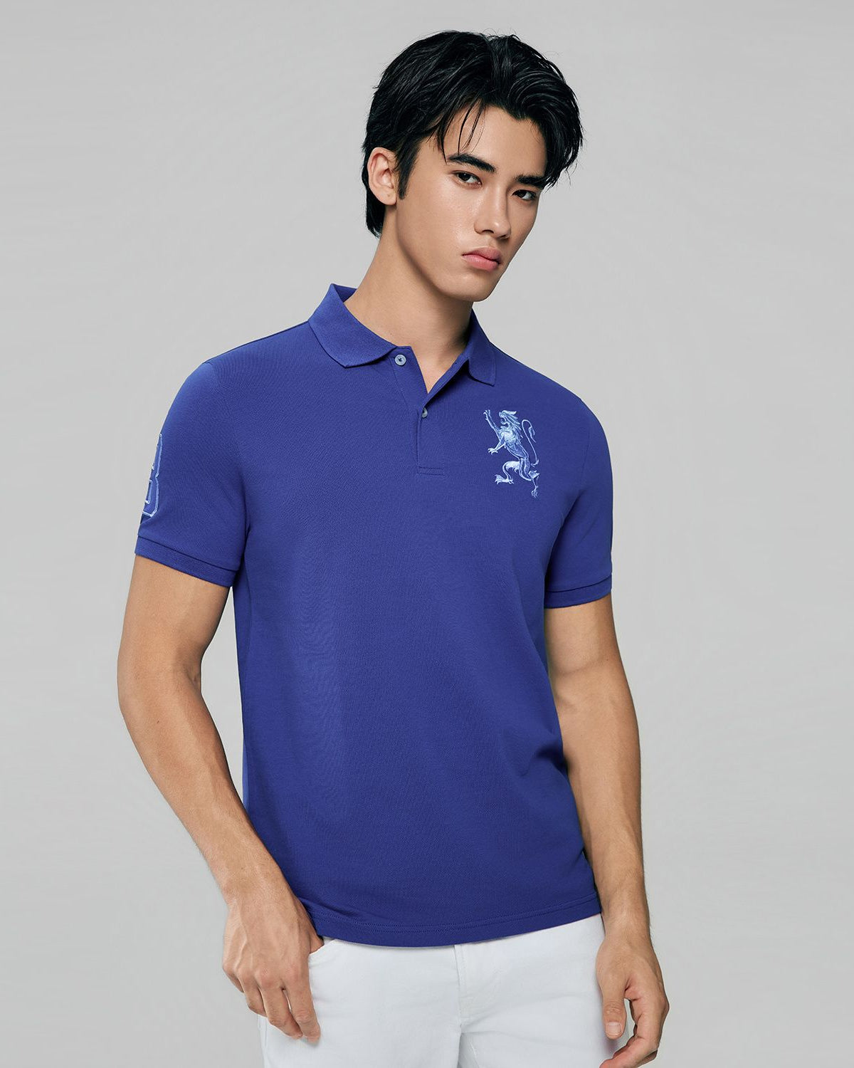 Men's Slim Fit 3D Lion Embroidery Lycra Pique Polo - Image 3