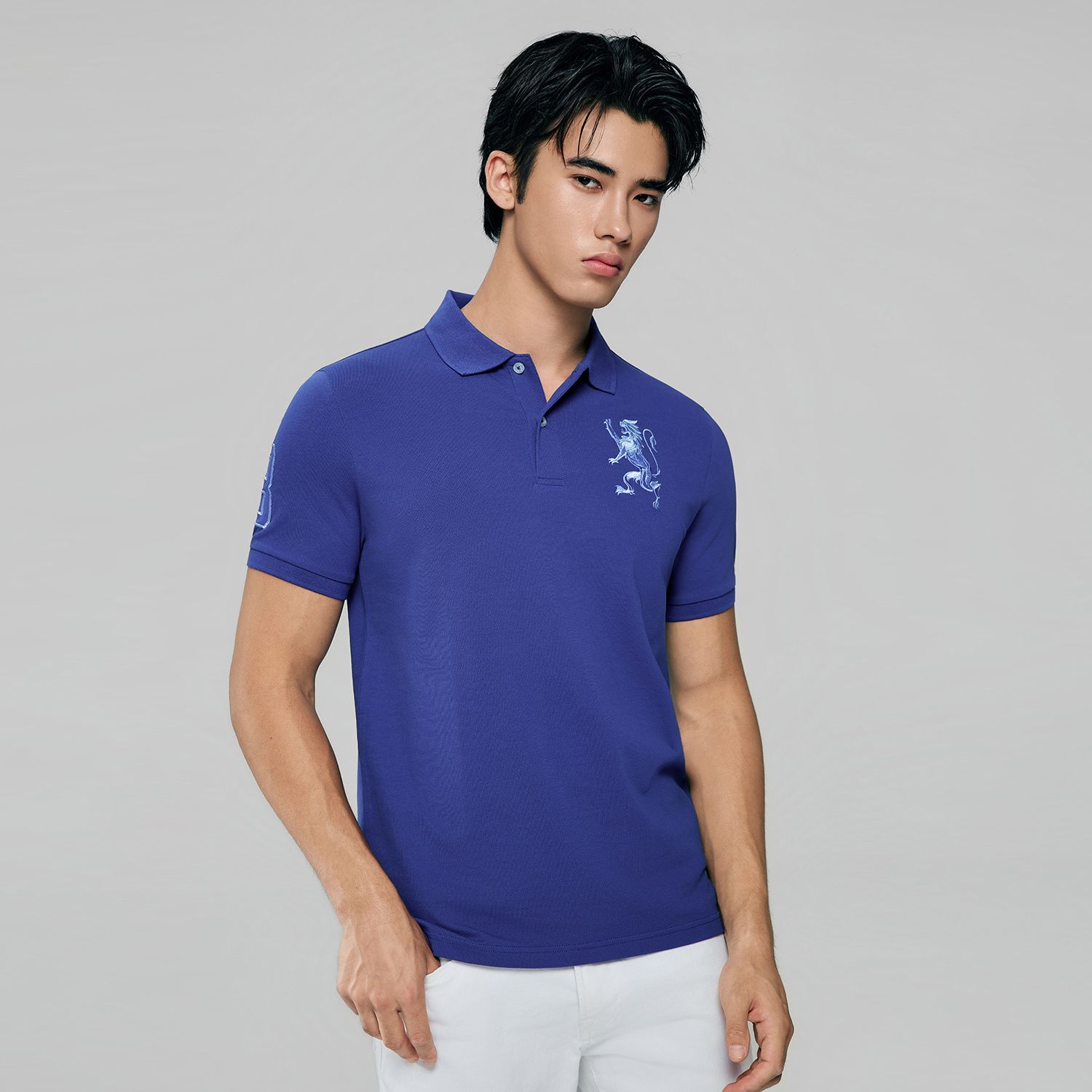 Men's Slim Fit 3D Lion Embroidery Lycra Pique Polo - Image 3