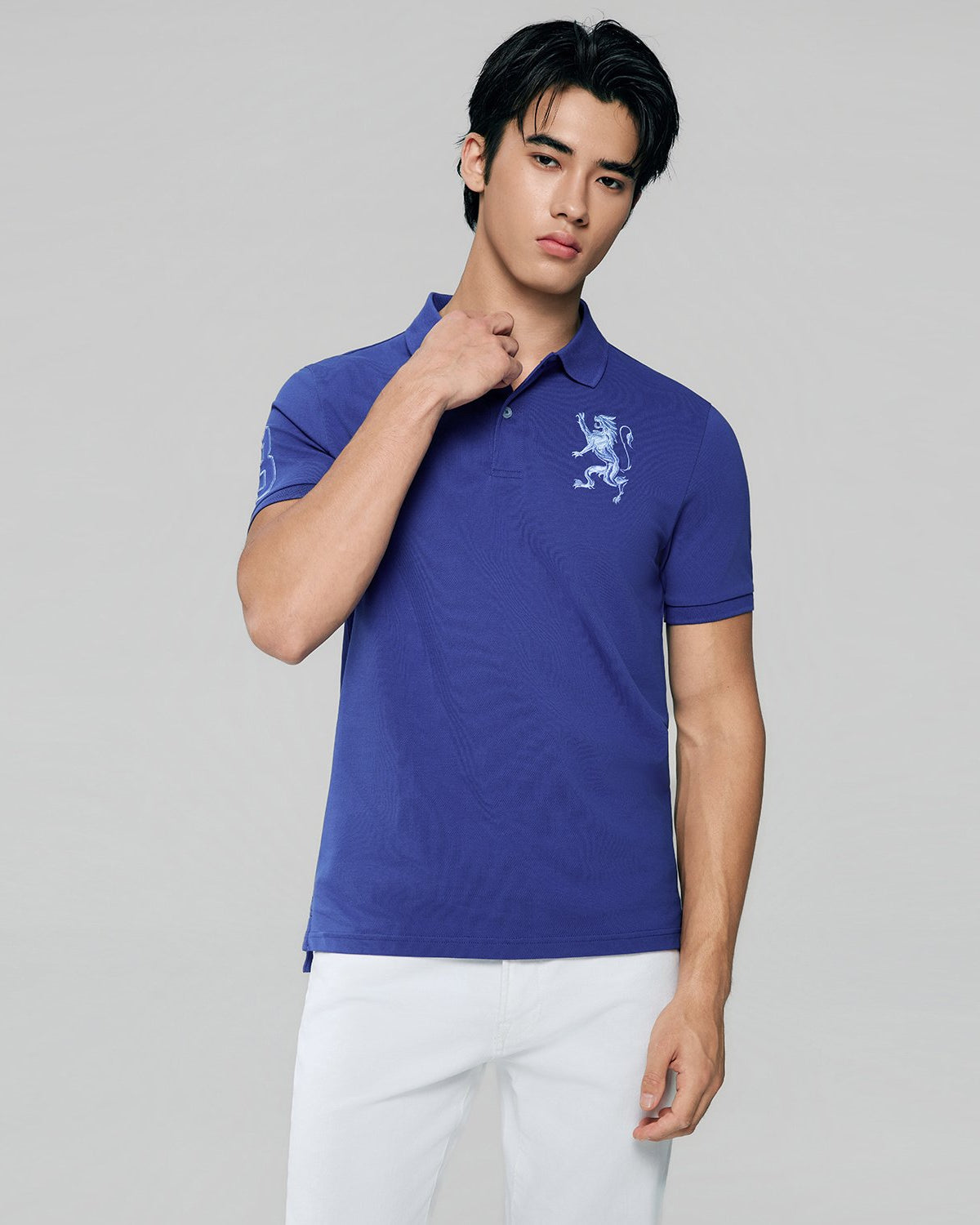 Men's Slim Fit 3D Lion Embroidery Lycra Pique Polo - Image 4