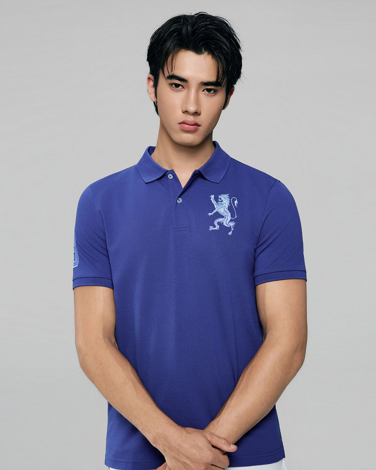 Men's Slim Fit 3D Lion Embroidery Lycra Pique Polo - Image 5