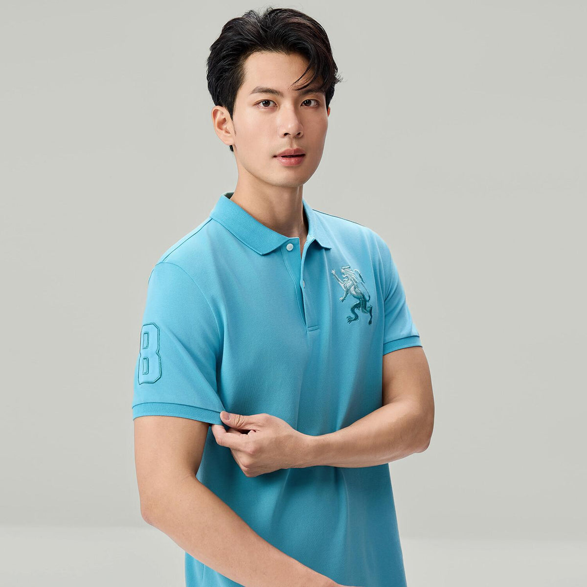 Men's Slim Fit 3D Lion Embroidery Lycra Pique Polo - Image 5
