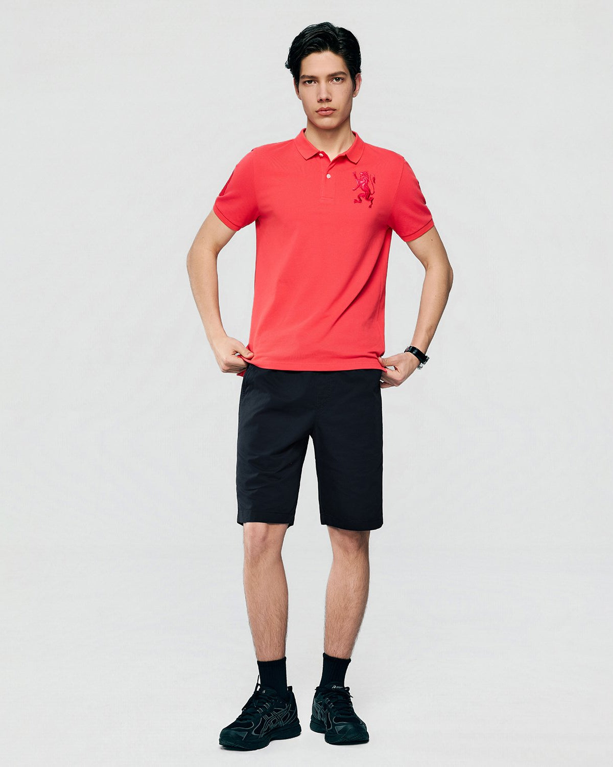 Men's Slim Fit 3D Lion Embroidery Lycra Pique Polo - Image 1