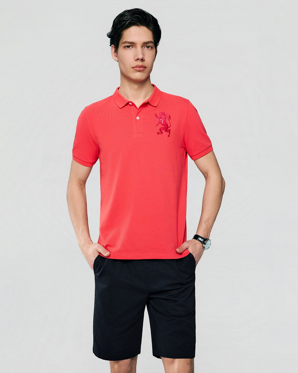 Men's Slim Fit 3D Lion Embroidery Lycra Pique Polo - Image 2