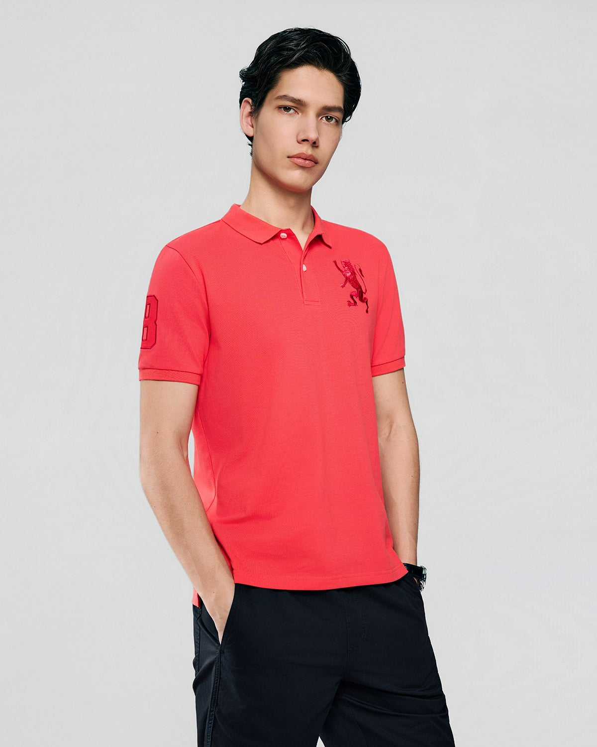 Men's Slim Fit 3D Lion Embroidery Lycra Pique Polo - Image 5