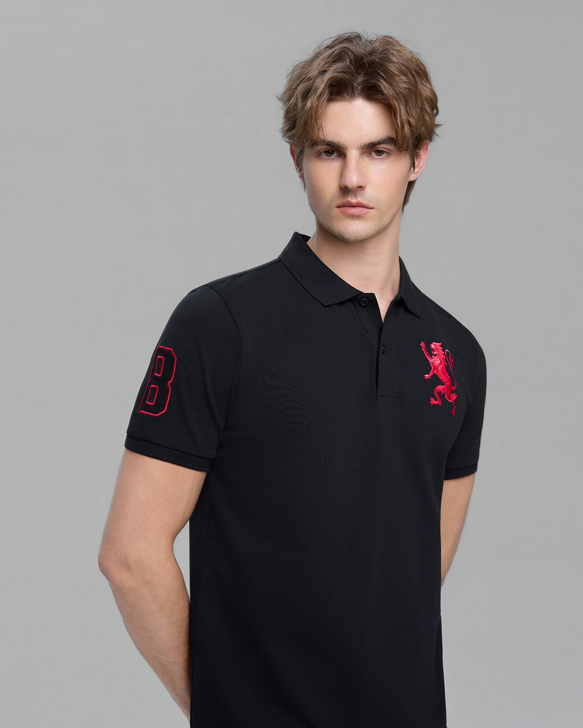 Men's Slim Fit 3D Lion Embroidery Lycra Pique Polo - Image 4