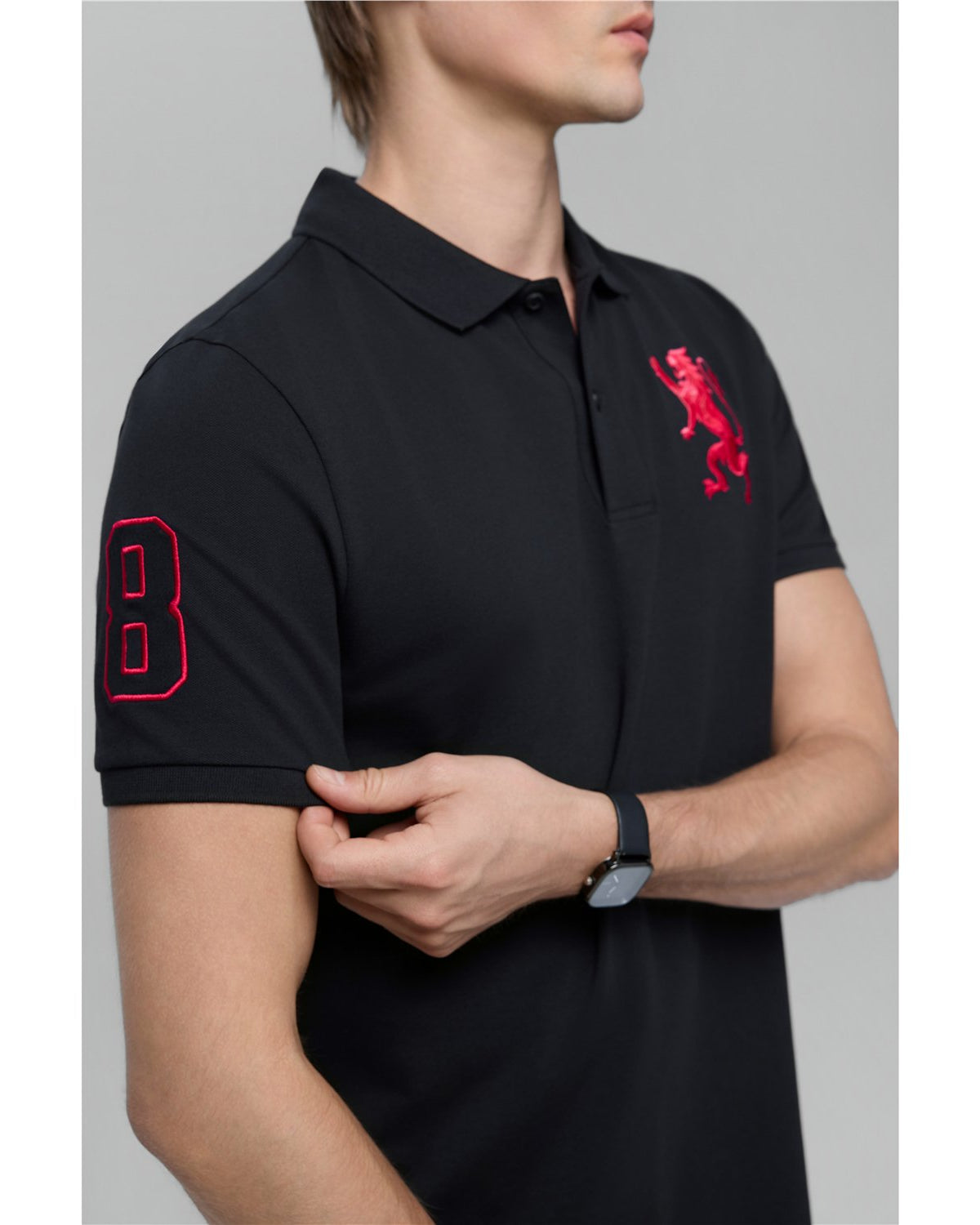 Men's Slim Fit 3D Lion Embroidery Lycra Pique Polo - Image 5