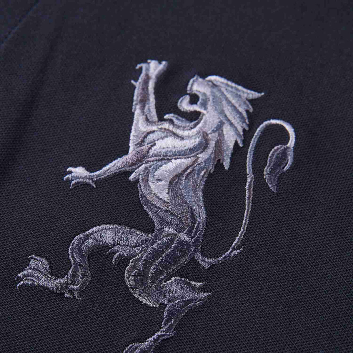 Men's Slim Fit 3D Lion Embroidery Lycra Pique Polo - Image 3