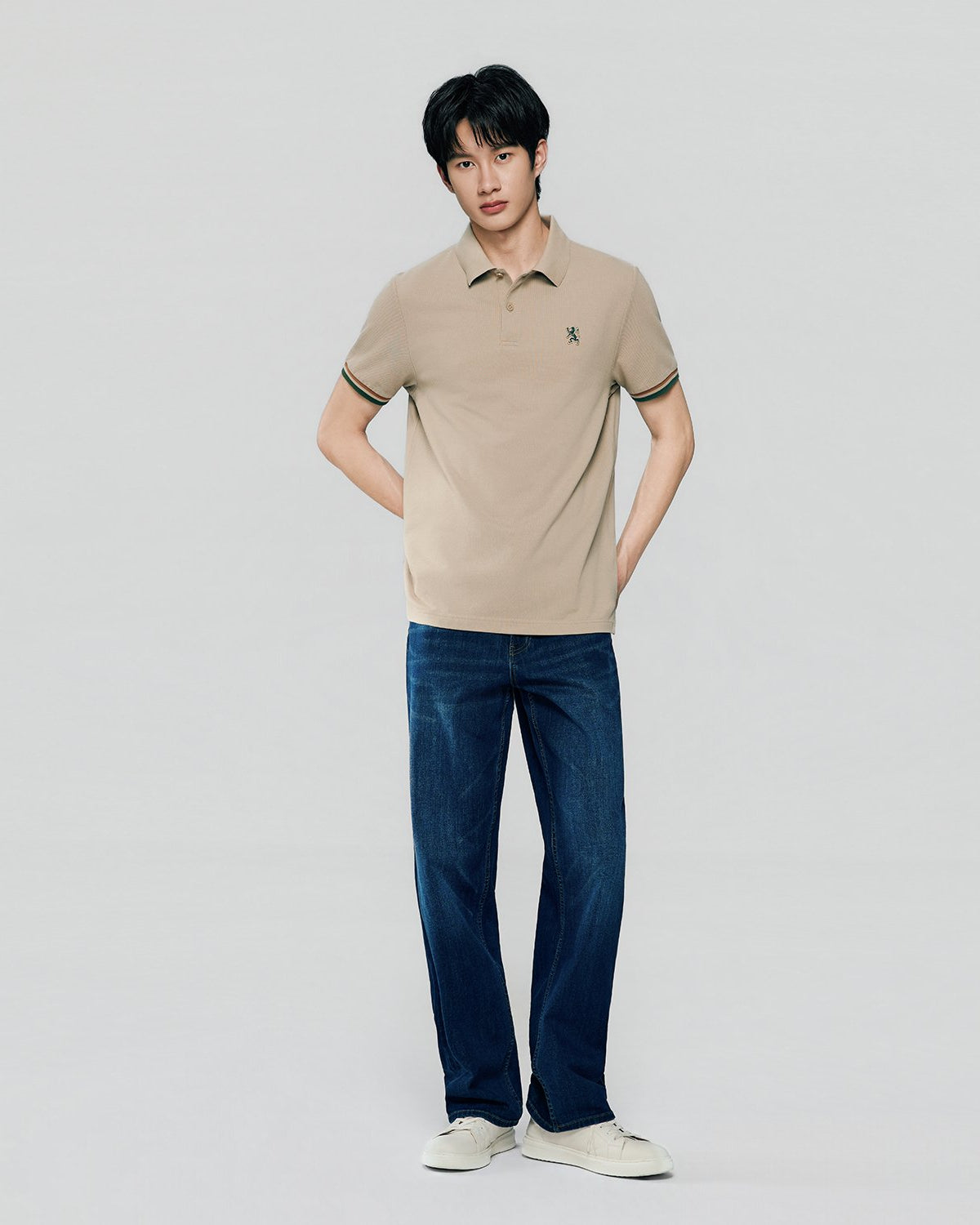 Men's Slim Fit Embroidery Solid Polo - Image 1
