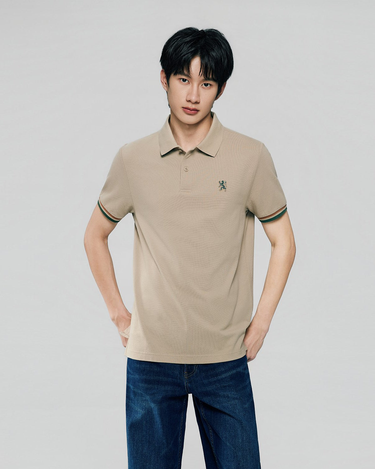 Men's Slim Fit Embroidery Solid Polo - Image 2