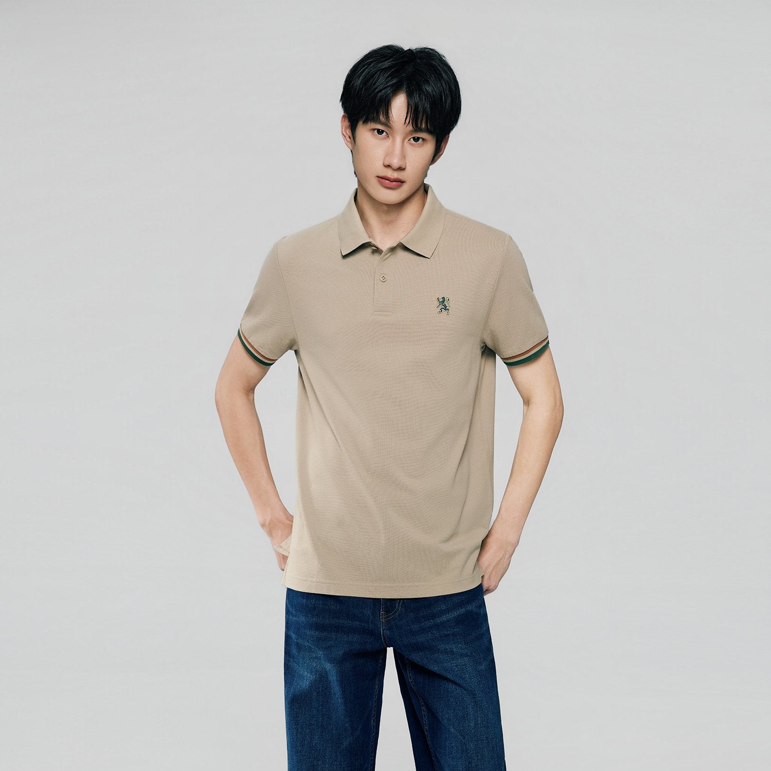 Men's Slim Fit Embroidery Solid Polo - Image 2