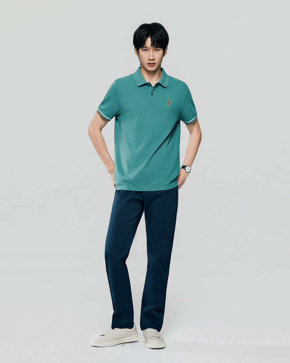 Men's Slim Fit Embroidery Solid Polo - Image 1