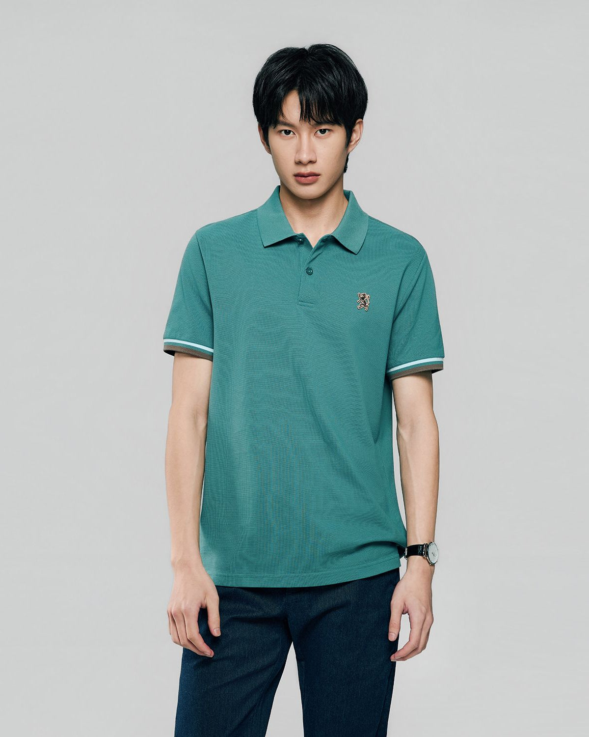 Men's Slim Fit Embroidery Solid Polo - Image 2