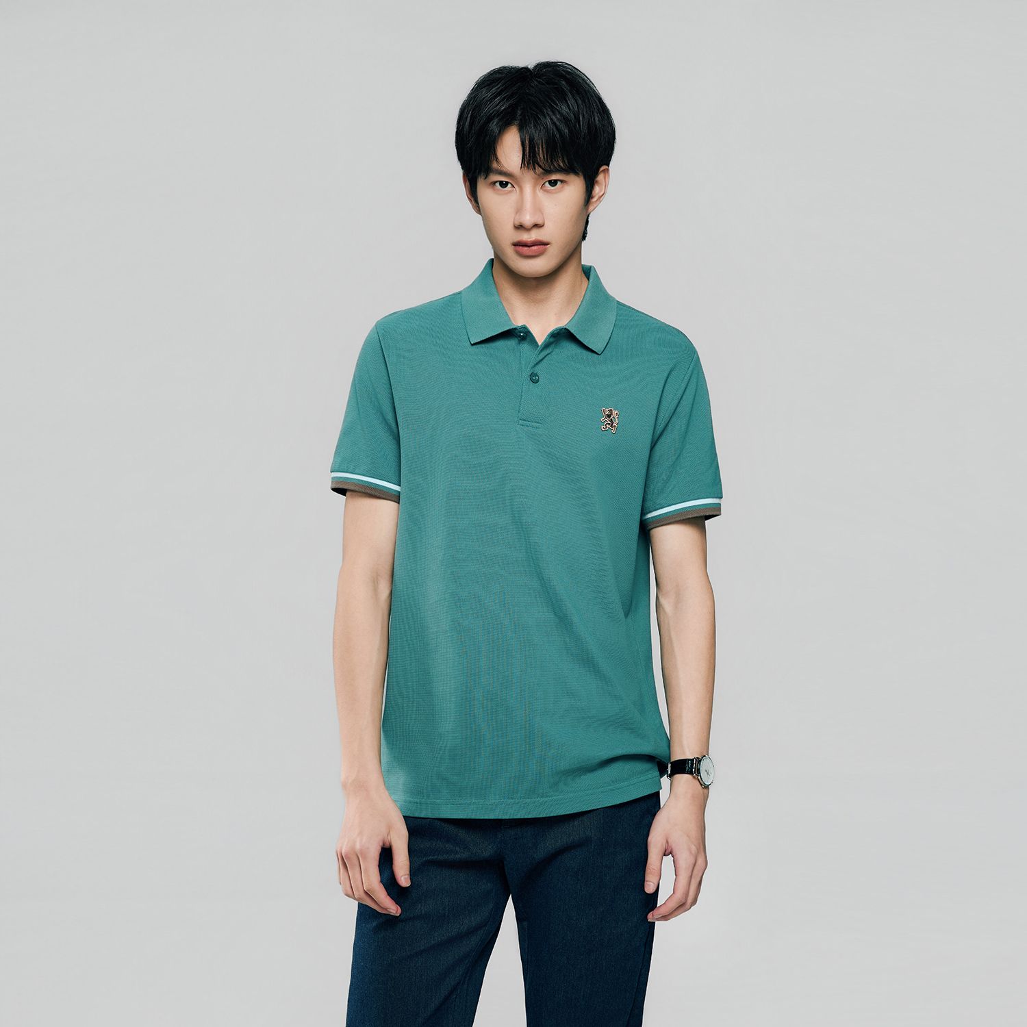 Men's Slim Fit Embroidery Solid Polo - Image 2