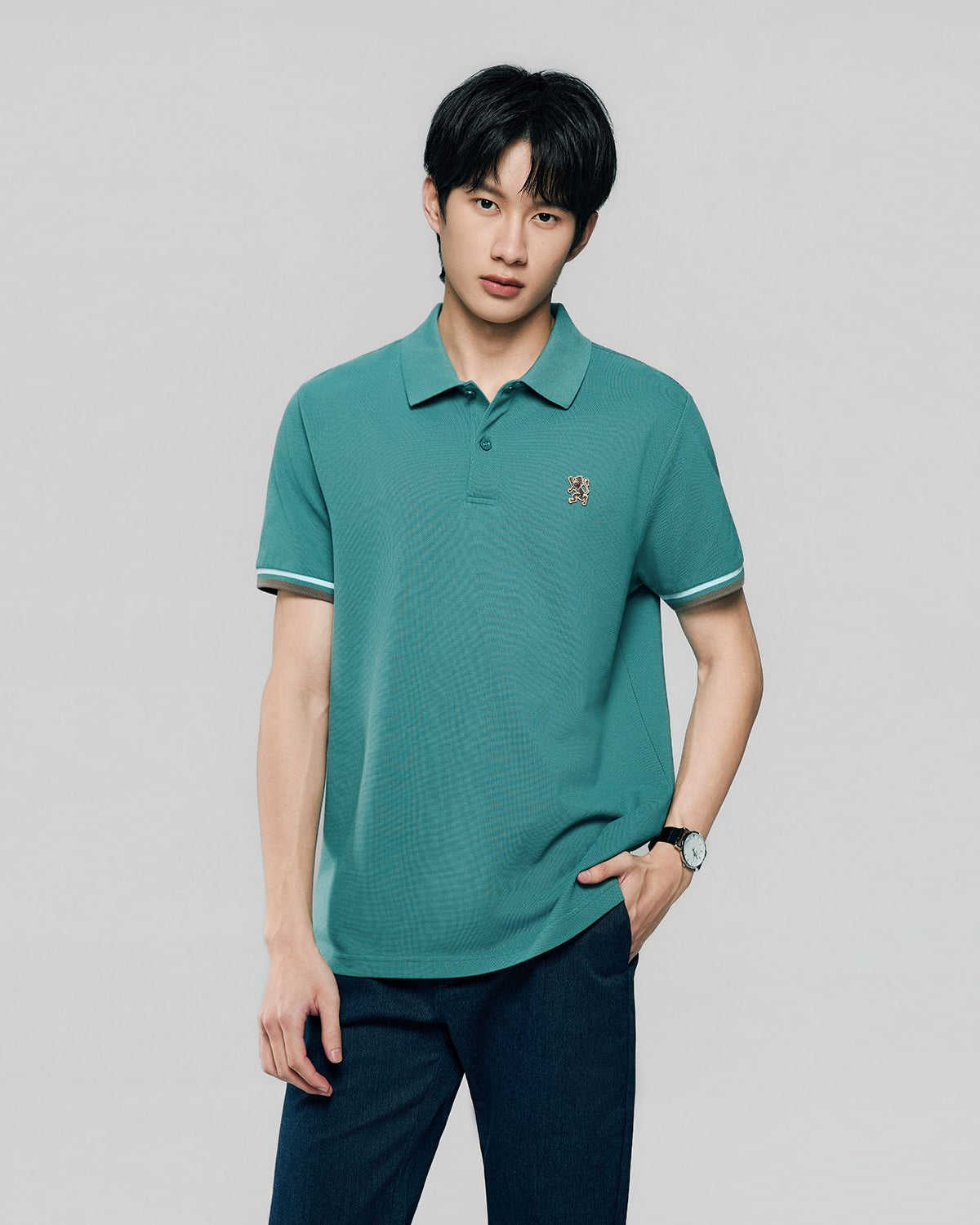 Men's Slim Fit Embroidery Solid Polo - Image 3
