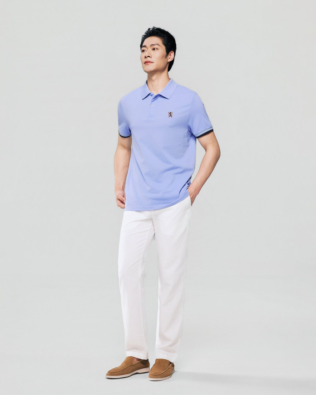 Men's Slim Fit Embroidery Solid Polo - Image 1