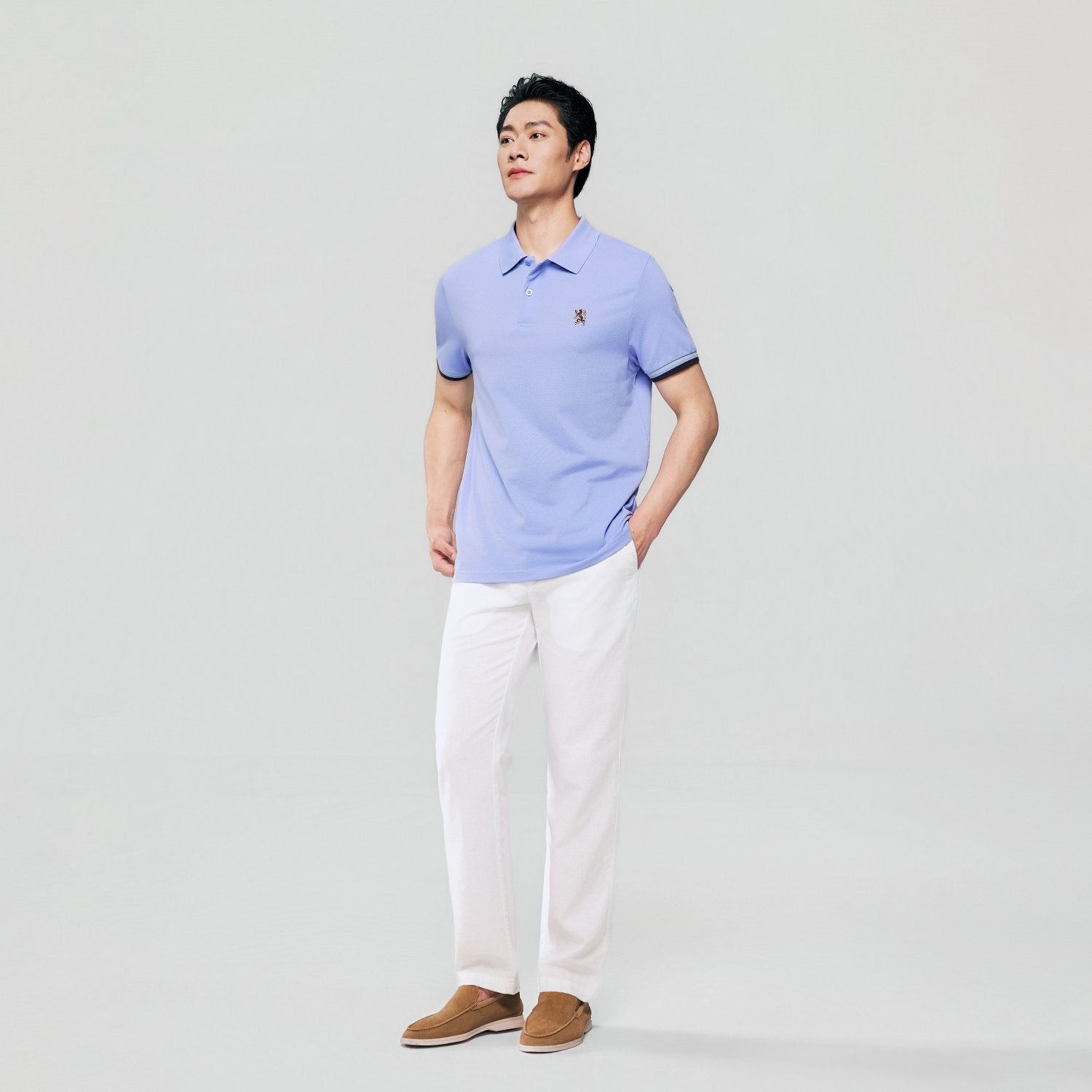 Men's Slim Fit Embroidery Solid Polo - Image 1