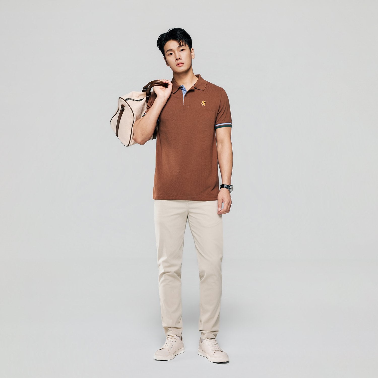 Men's Slim Fit Embroidered Solid Polo - Image 1