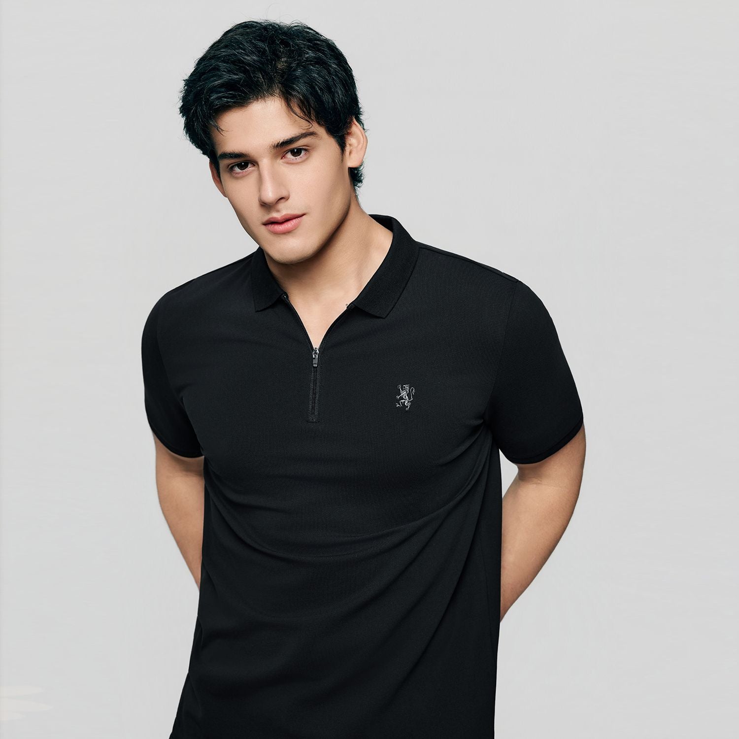 Men's Knit Collar Short Sleeve Slim Fit Zipper Polo - Image 5