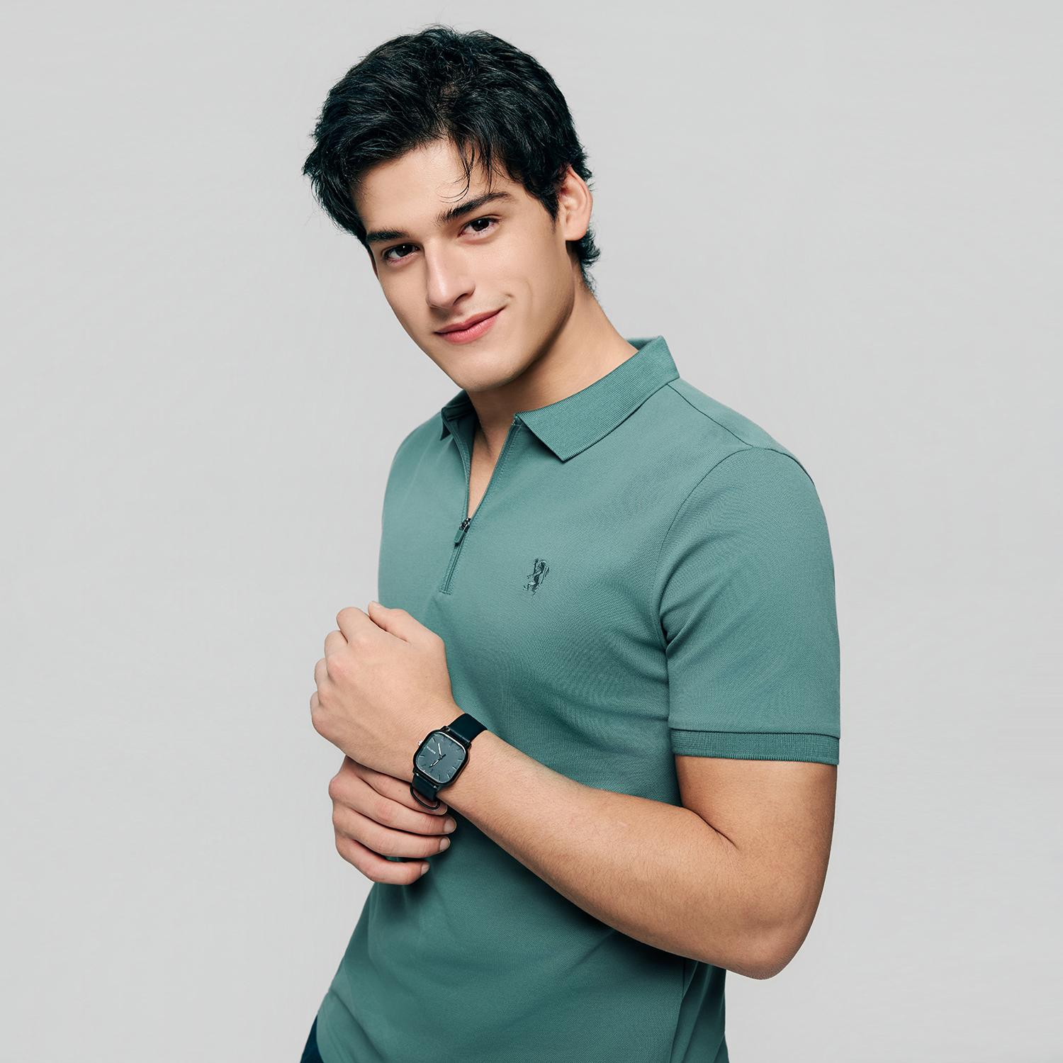 Men's Knit Collar Short Sleeve Slim Fit Zipper Polo - Image 5