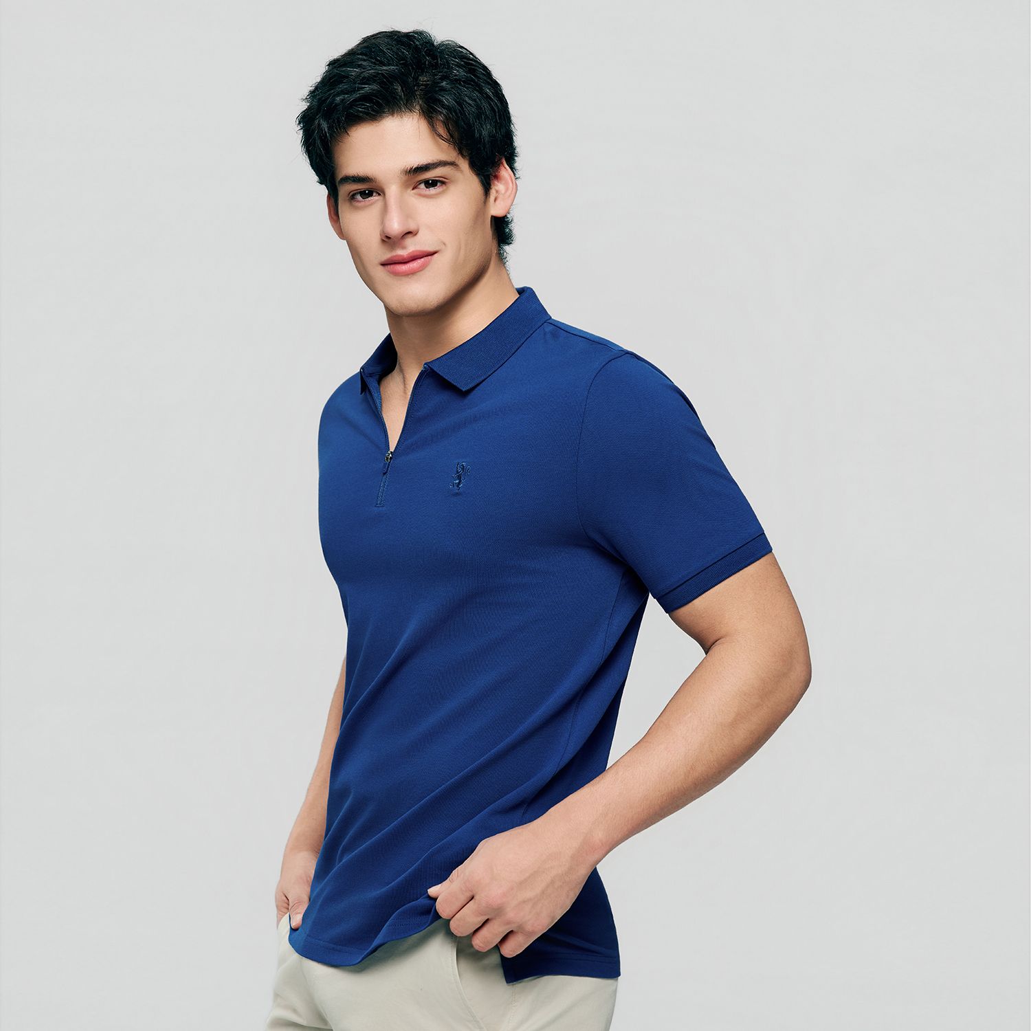 Men's Knit Collar Short Sleeve Slim Fit Zipper Polo - Image 4