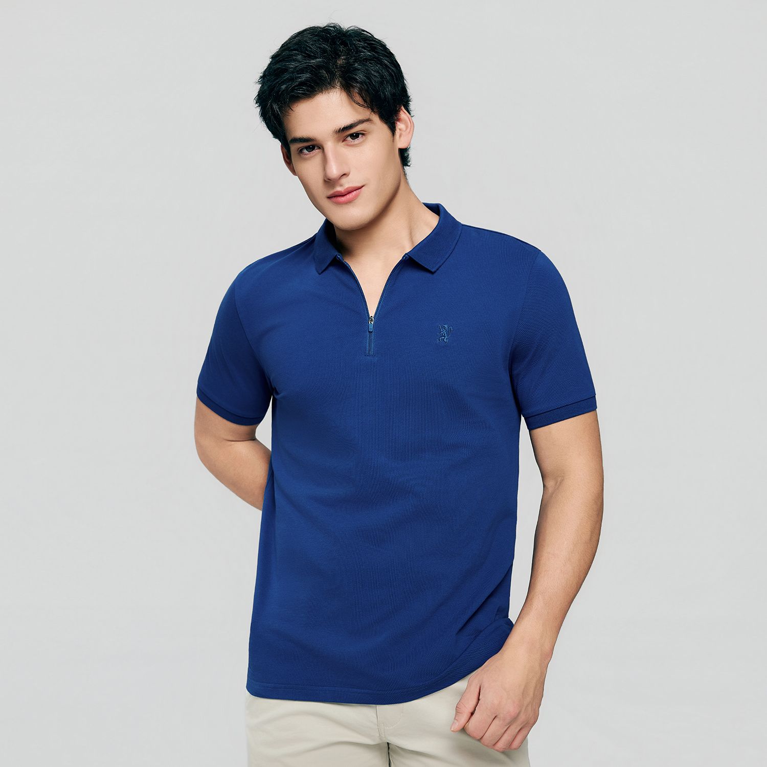 Men's Knit Collar Short Sleeve Slim Fit Zipper Polo - Image 6