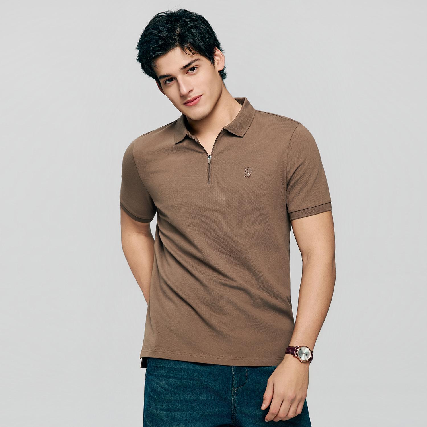 Men's Knit Collar Short Sleeve Slim Fit Zipper Polo - Image 1