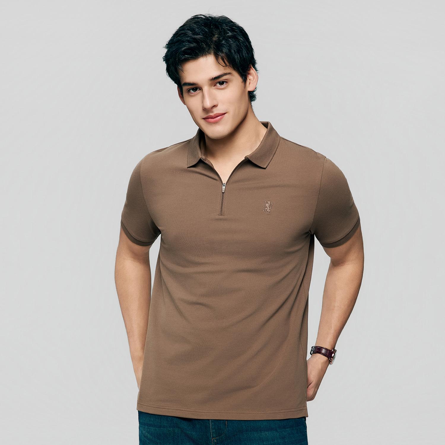 Men's Knit Collar Short Sleeve Slim Fit Zipper Polo - Image 4