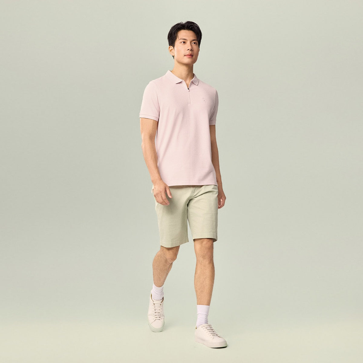 Men's Knit Collar Short Sleeve Slim Fit Zipper Polo - Image 1