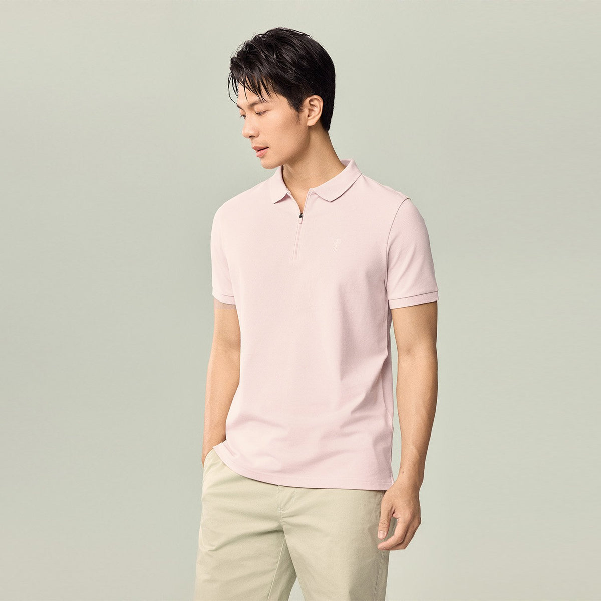Men's Knit Collar Short Sleeve Slim Fit Zipper Polo - Image 3