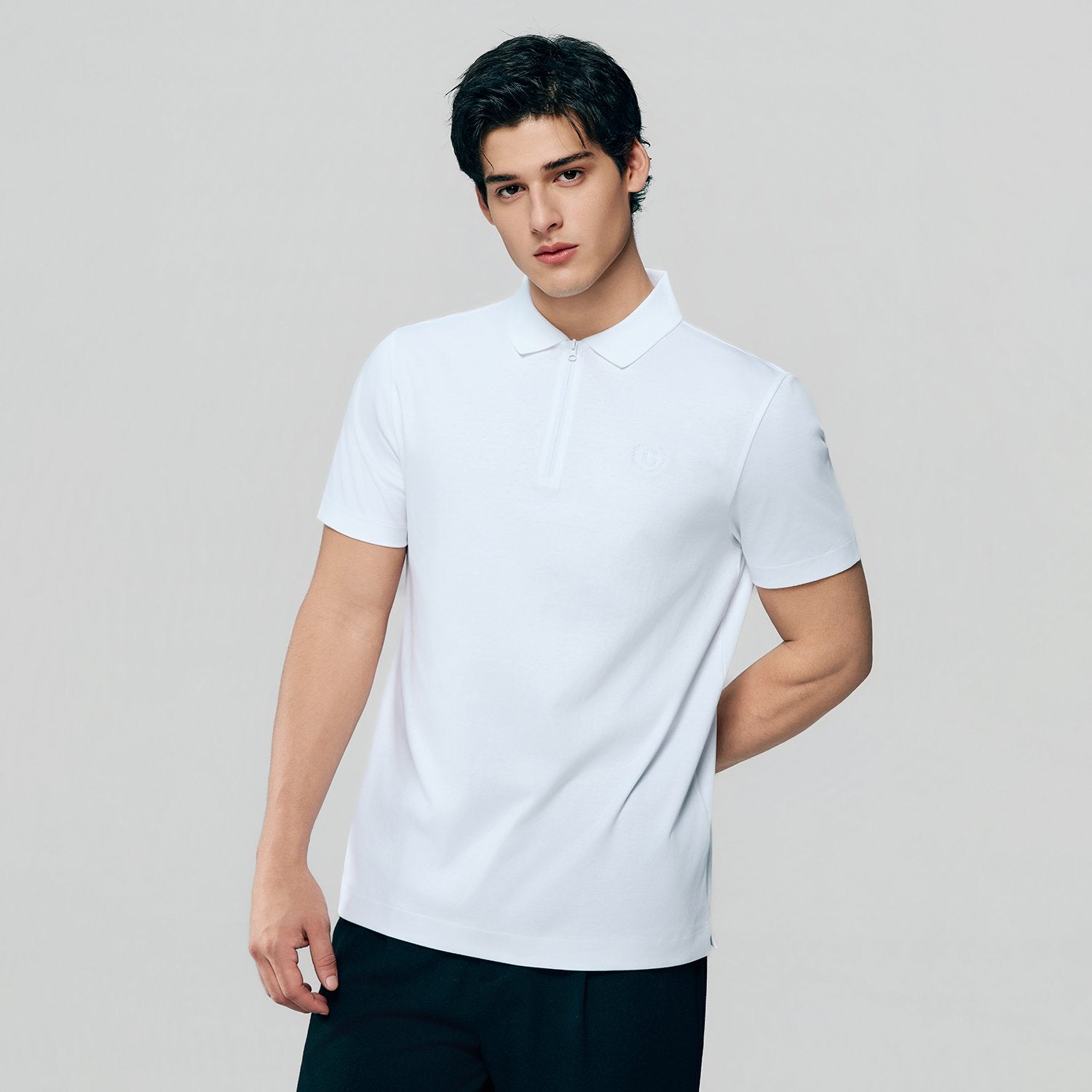 Men's Interlock Knit Collar Regular Half Zip Solid Polo - Image 5