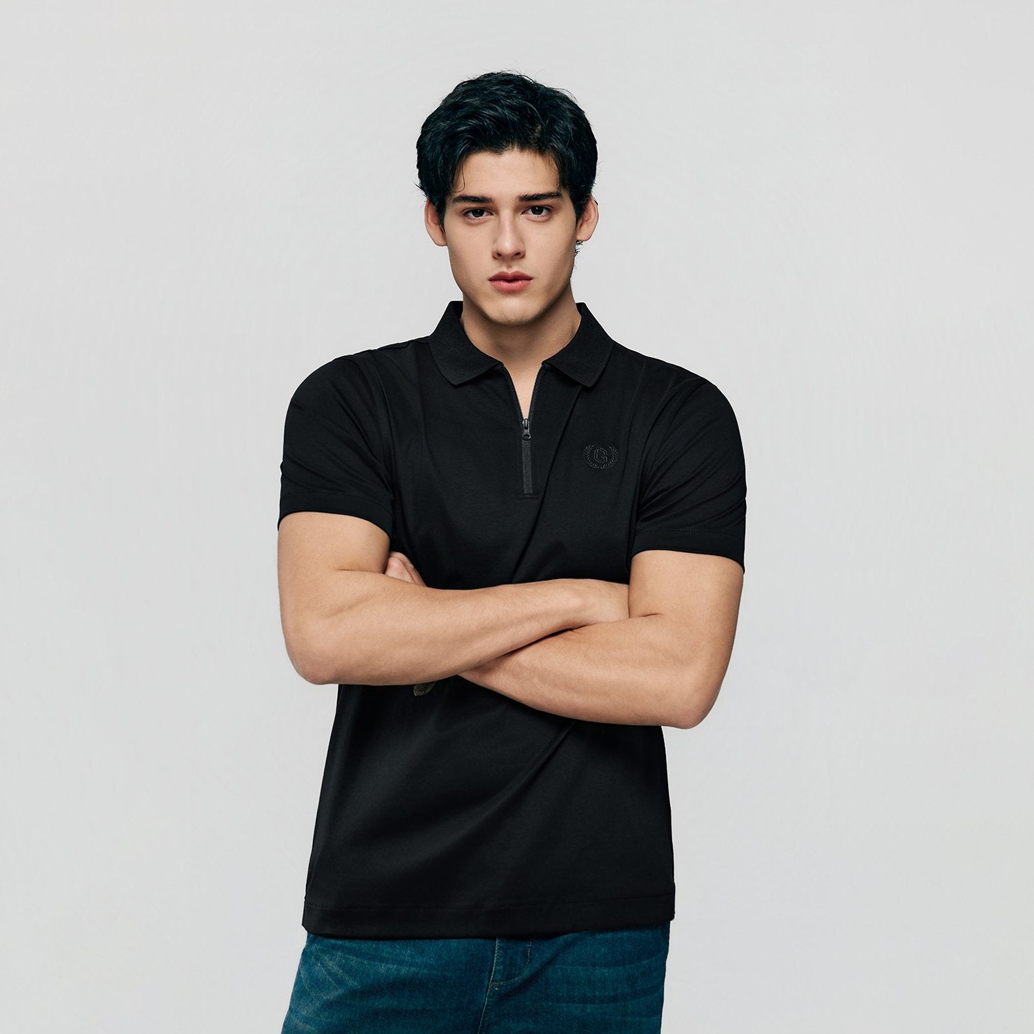 Men's Interlock Knit Collar Regular Half Zip Solid Polo - Image 3