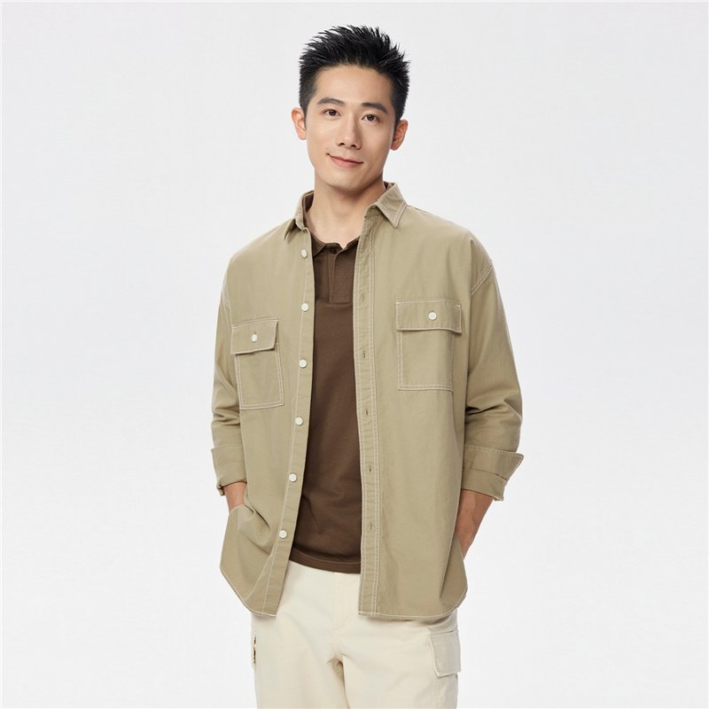 Men's Relaxed Fit Cotton Twill Long Sleeve Shirt - Image 1