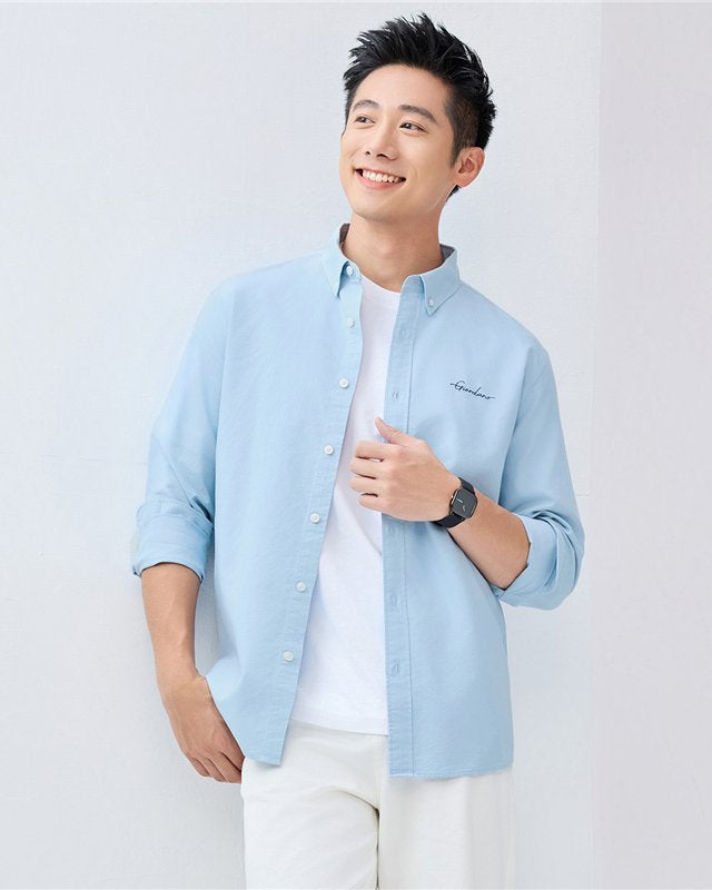 Men's Relaxed Fit Lyocell-Cotton Embroidered Shirt - Image 1