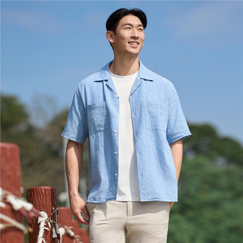 Men's Linen Cotton Poplin Relaxed Fit Button Front Shirt - Image 1