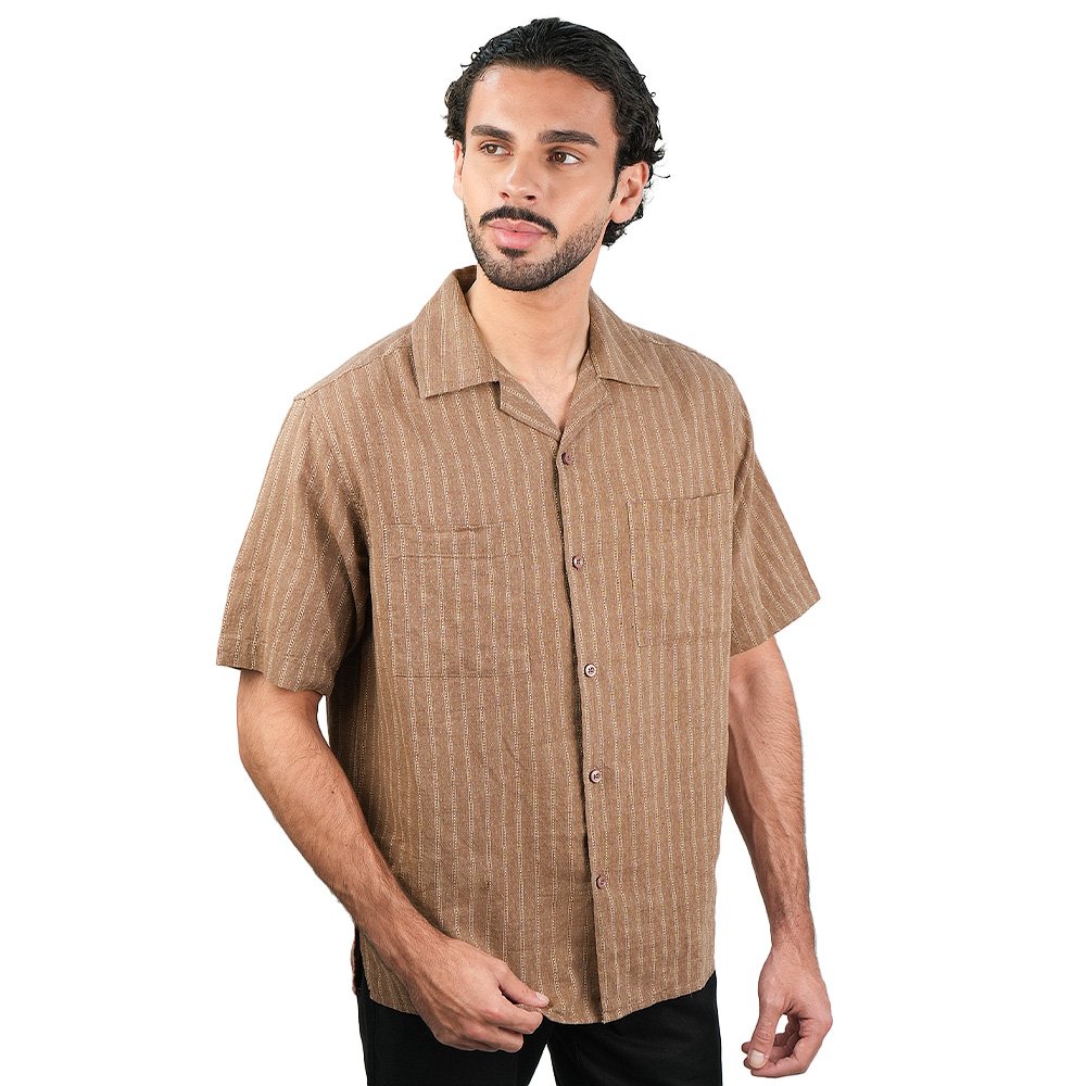 Men's Linen Cotton Poplin Relaxed Fit Button Front Shirt - Image 1