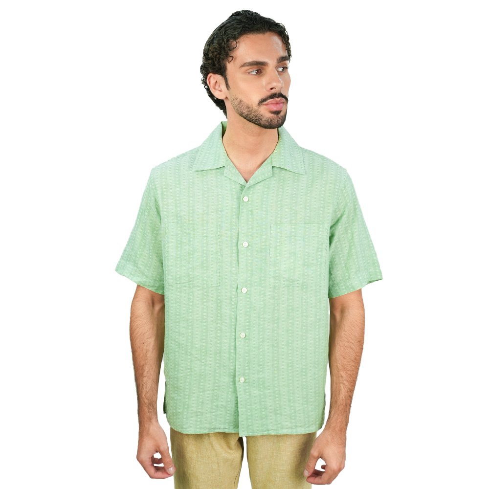 Men's Linen Cotton Poplin Relaxed Fit Button Front Shirt - Image 1