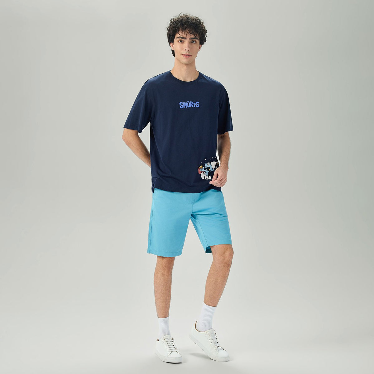Men's Relaxed Fit Smurfs Print Crew Neck Tee - Image 1