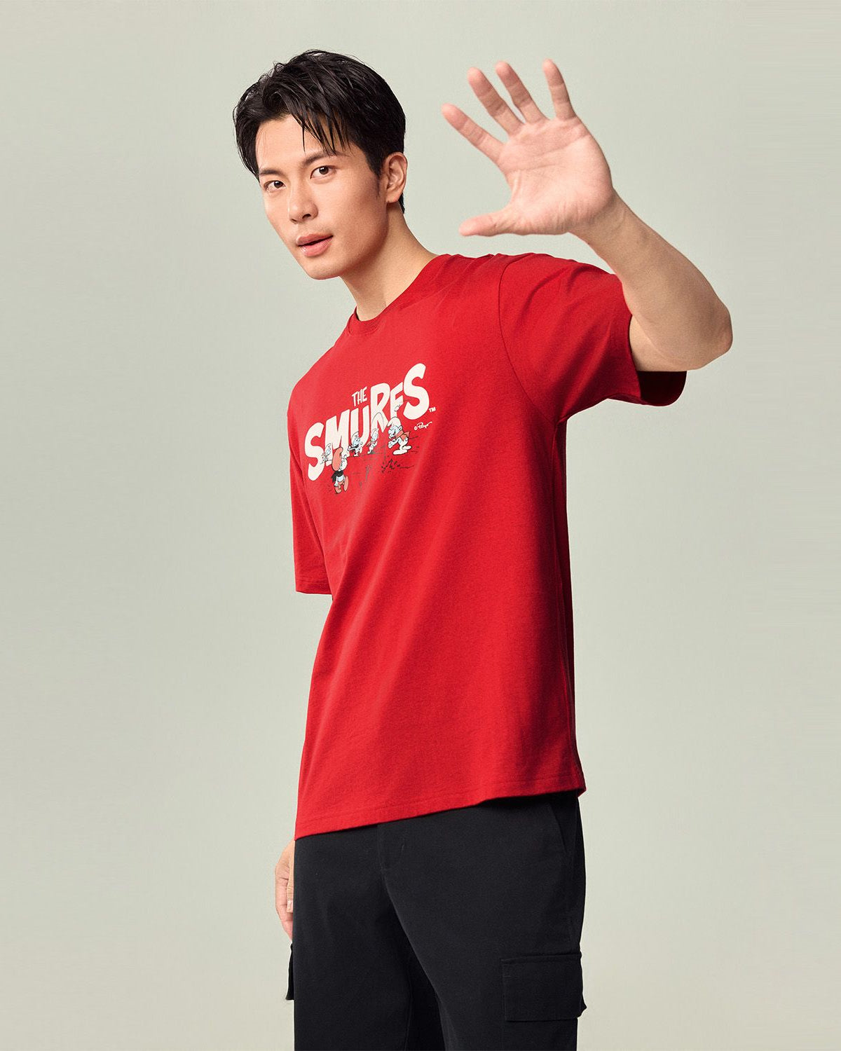 Men's Relaxed Fit Long Sleeve Smurfs Print Crew Neck Tee - Image 2