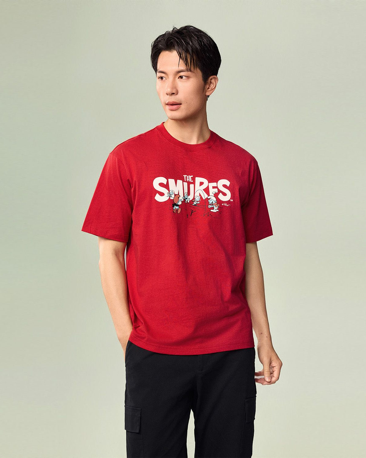 Men's Relaxed Fit Long Sleeve Smurfs Print Crew Neck Tee - Image 6