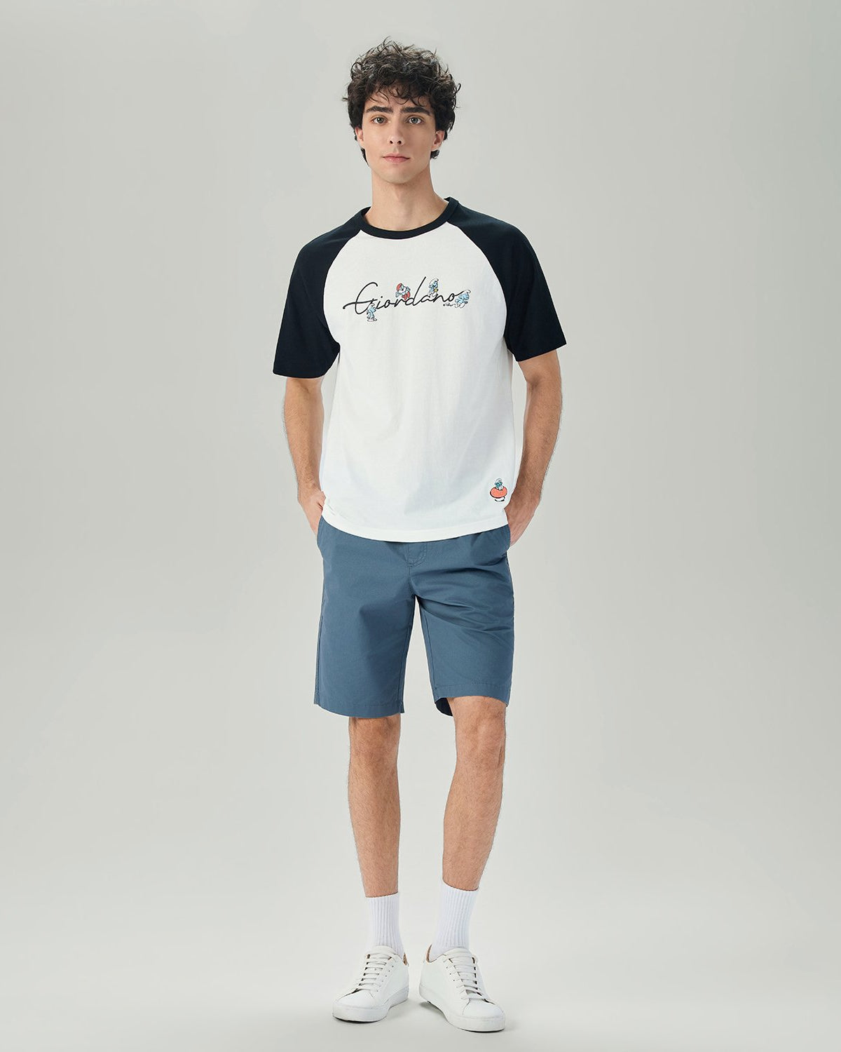 Men's Relaxed Fit Raglan Sleeve Smurfs Print Crew Neck Tee - Image 1