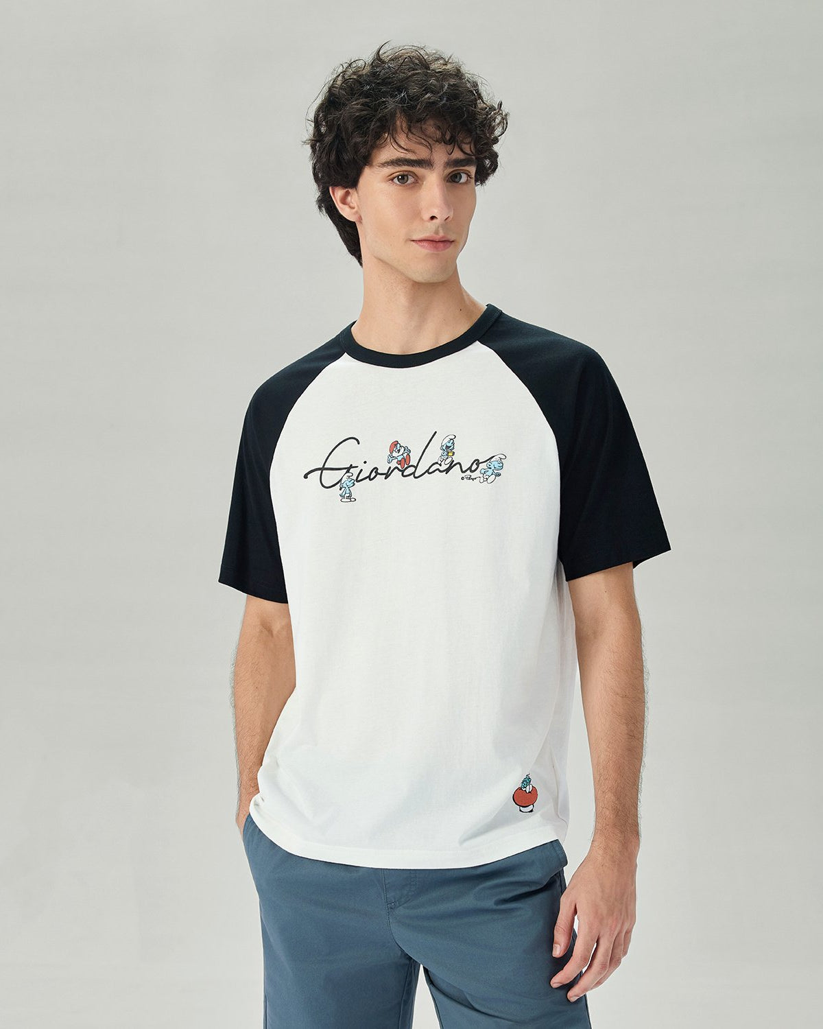Men's Relaxed Fit Raglan Sleeve Smurfs Print Crew Neck Tee - Image 3