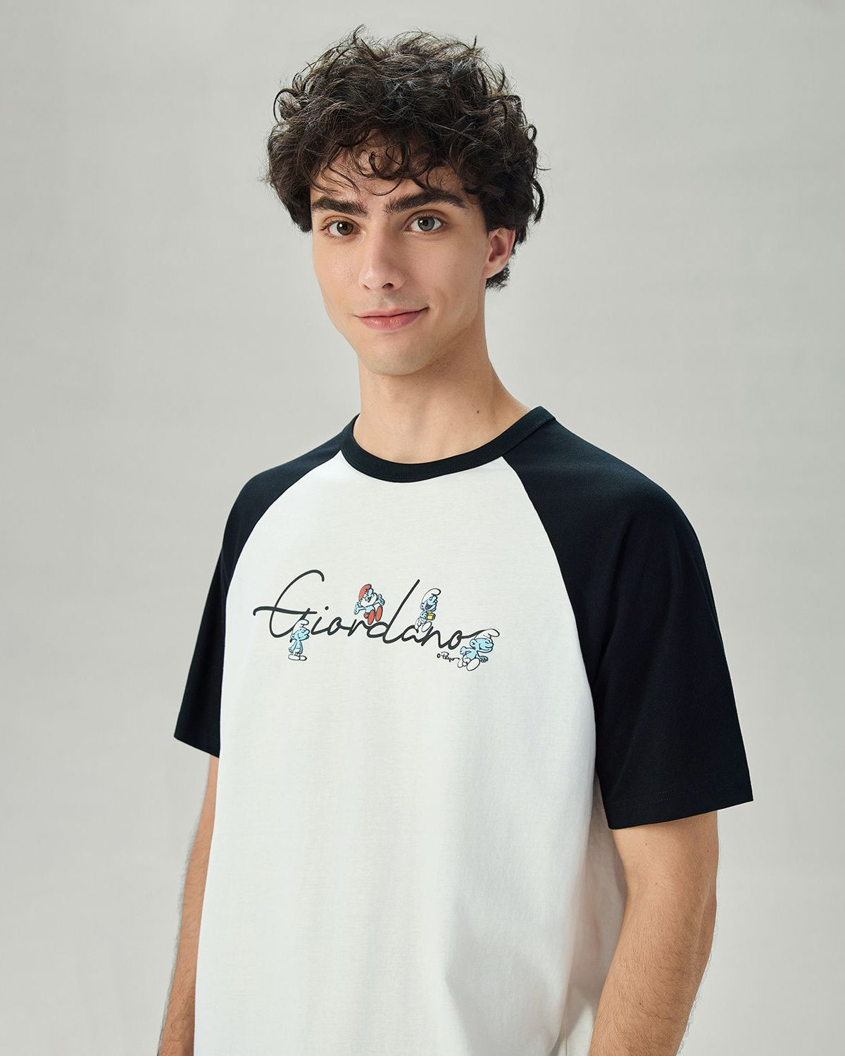 Men's Relaxed Fit Raglan Sleeve Smurfs Print Crew Neck Tee - Image 4
