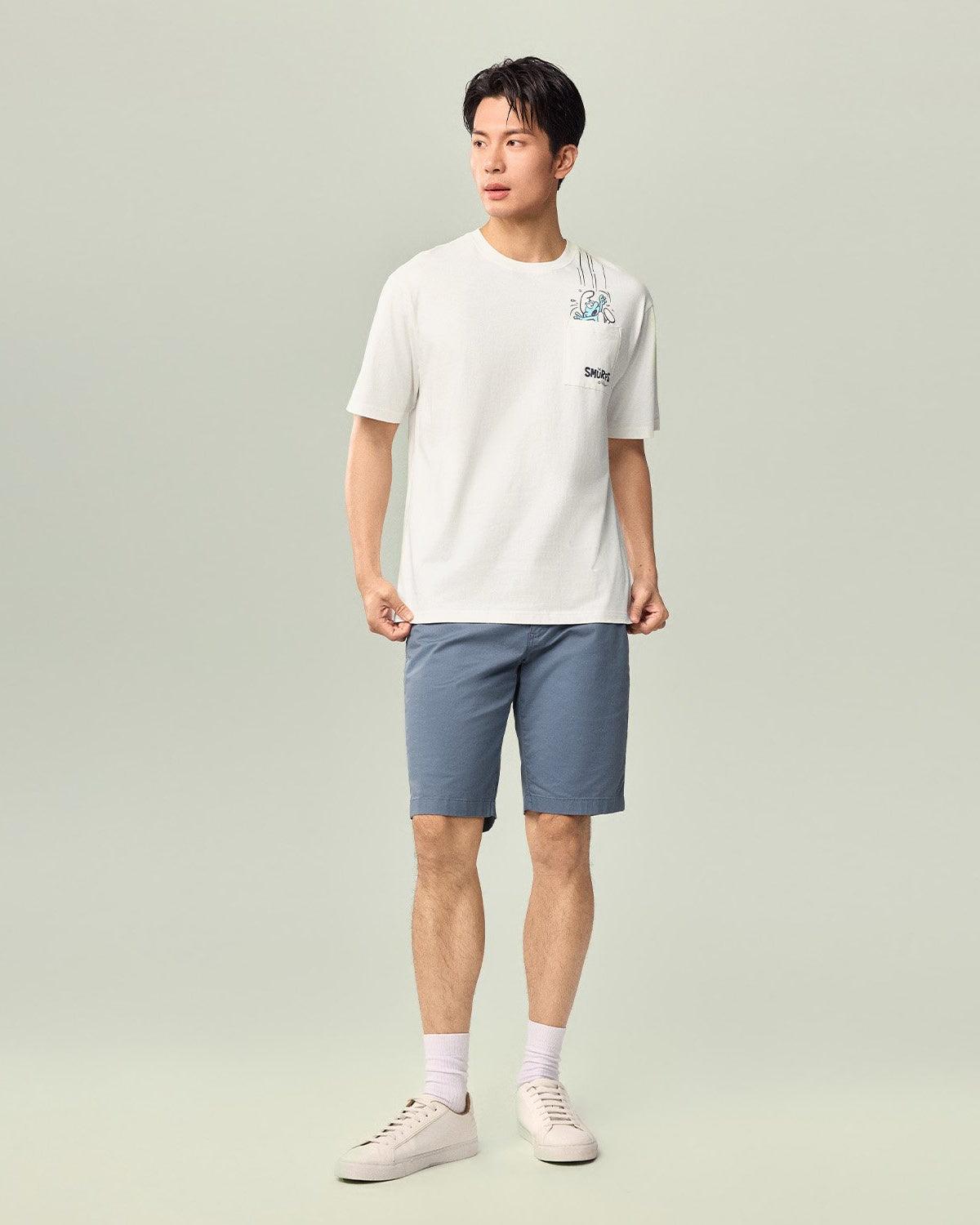 Men's Relaxed Fit Smurfs Pocket Print Crew Neck Tee - Image 1