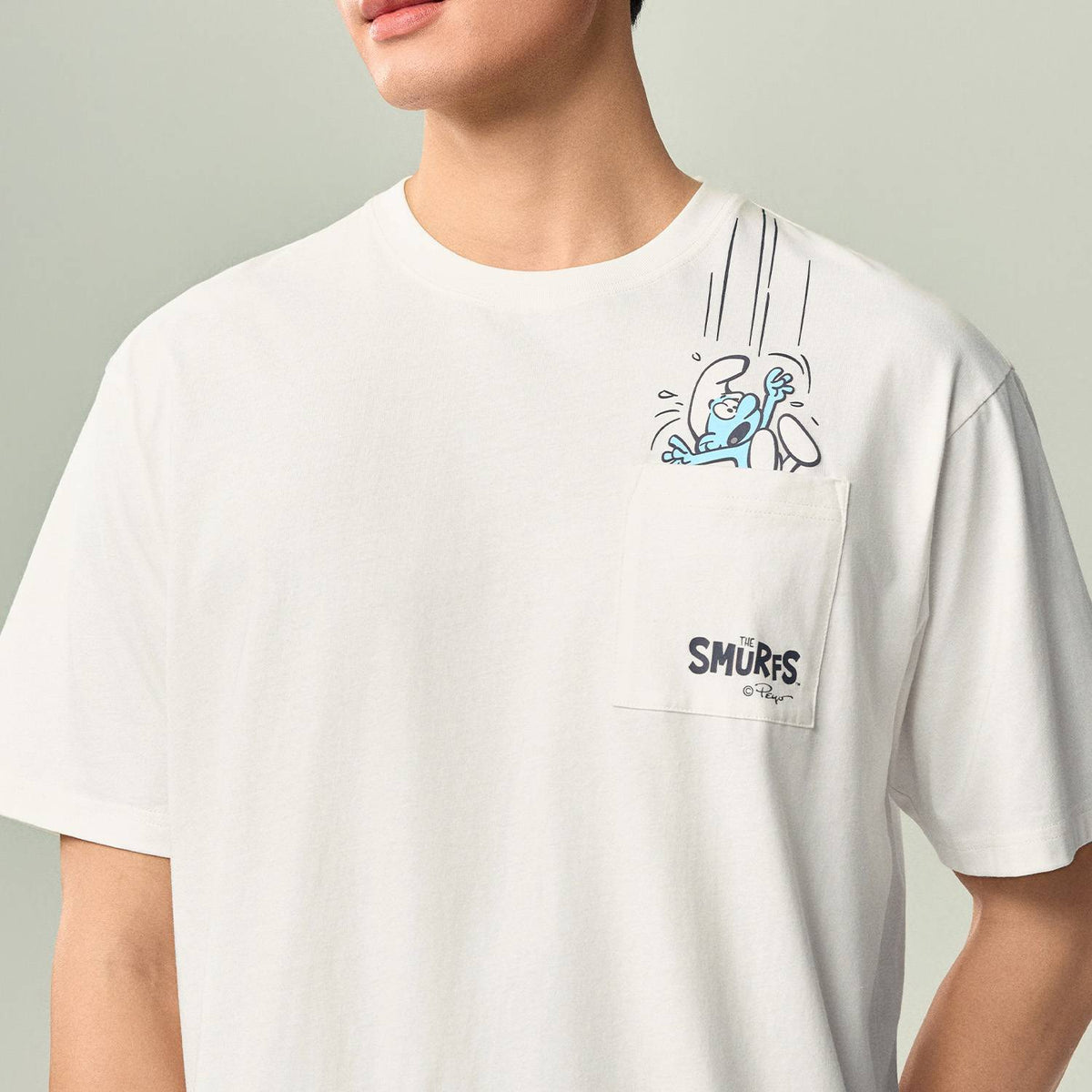 Men's Relaxed Fit Smurfs Pocket Print Crew Neck Tee - Image 4
