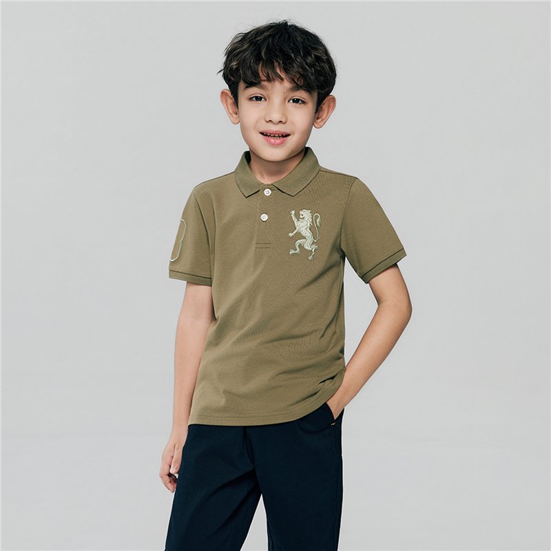 Junior's Slim Fit Lion Embroidered Cotton Polo - Image 1